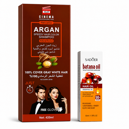 Pachet Promo Hair Glow – Șampon Nuanțator Argan Natural Brown + Ulei de Batana SADOER