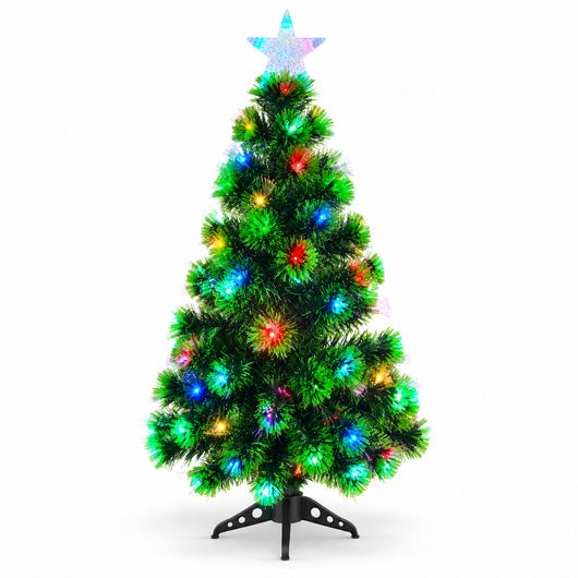 Brad artificial de Crăciun verde bicolor cu fibră optică și stea, 120 cm - Brazi artificiali | VrajaDulce