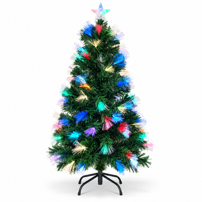 Brad artificial de Crăciun verde cu fibră optică multicoloră și stea, 120 cm - Brazi artificiali | VrajaDulce