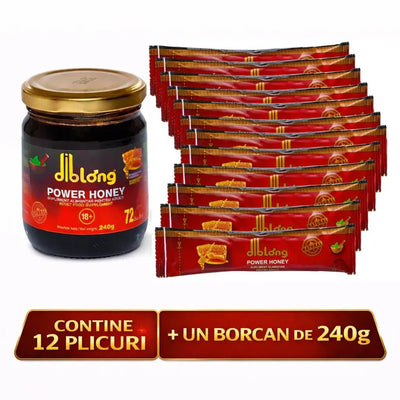 Diblong 12 Plicuri + Borcan 240g – Set Complet - Miere cu Plante | VrajaDulce