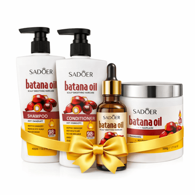 Ingrijire premium Batana – Șampon 400ml + Balsam 400ml + Ulei 50ml + Mască 500g - Pachet promo îngrijire păr | VrajaDulce