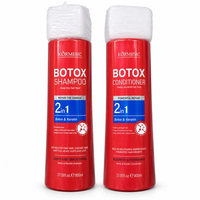 Pachet KORMESIC Botox & Keratin cu șampon și balsam, câte 800 ml fiecare.