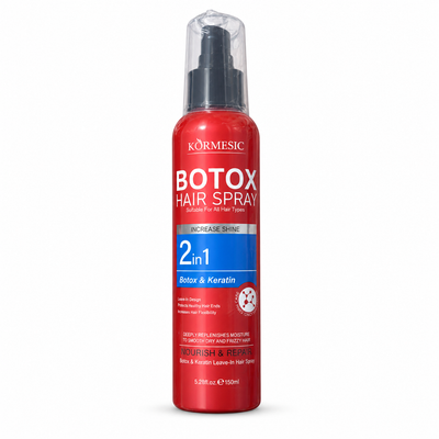 Spray de păr fără clătire KORMESIC Botox & Keratin, flacon roșu de 150 ml.
