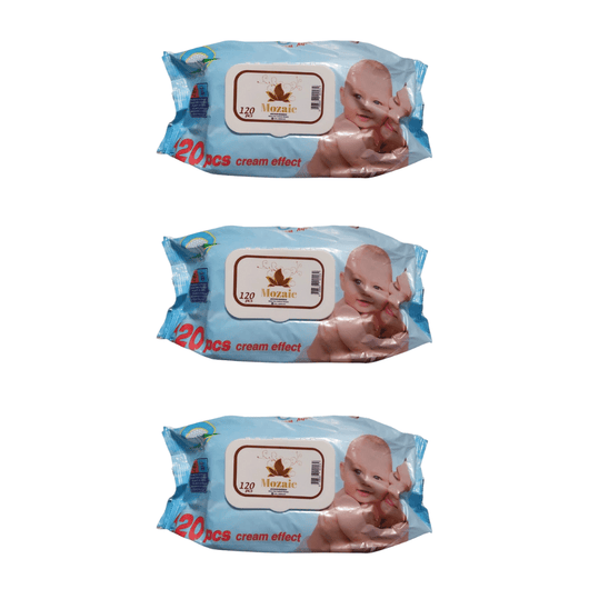 Pachet 3x Șervețele Umede Mozaic Cream Effect 120 buc – pentru Bebeluși - Servetele Umede | VrajaDulce