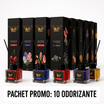 Pachet Promo: 10 Odorizante cameră cu bețișoare (arome mixte) 120ml – MOZAIC - Odorizant | VrajaDulce