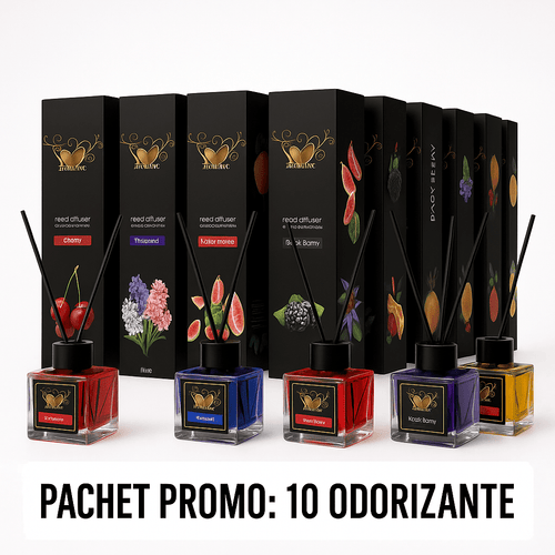 Pachet Promo: 10 Odorizante cameră cu bețișoare (arome mixte) 100ml – MOZAIC