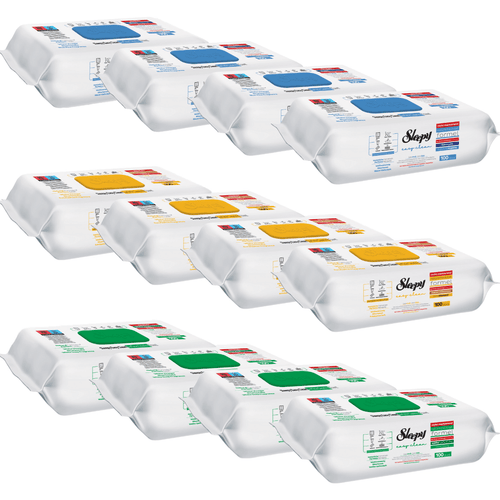 PACHET PROMO – 12× Șervețele Umede Sleepy Easy Clean (Bleach, Bicarbonat & Oțet, Herbal Soap) · 100 buc/pachet