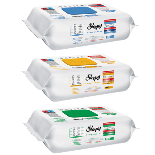 PACHET PROMO – 3× Șervețele Umede Sleepy Easy Clean (Bleach, Bicarbonat & Oțet, Herbal Soap) · 100 buc/pachet