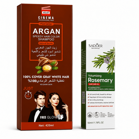 Pachet Promo Hair Revival – Șampon Nuanțator Argan Natural Brown + Ulei de Păr cu Rozmarin - | VrajaDulce