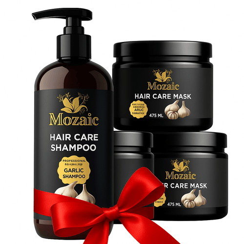 Pachet Promo Mozaic – 3 Măști Usturoi 475ml + 1 Șampon Usturoi 1000ml