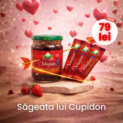 Pachet Săgeata lui Cupidon – 1 borcan Magiun + 3 Plicuri Themra - Miere cu Plante | VrajaDulce