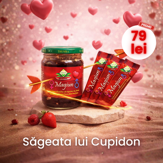 Pachet Săgeata lui Cupidon – 1 borcan Magiun + 3 Plicuri Themra - Miere cu Plante | VrajaDulce