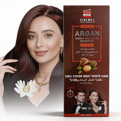 Șampon Colorant cu Argan VOJO Natural Brown – Acoperire Fire Albe 100% | 420ml