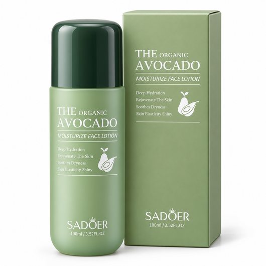 Loțiune SADOER Avocado 100 ml cu ambalaj pe fundal alb