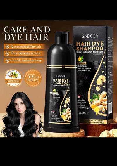SADOER Hair Dye Shampoo 4in1 cu Ghimbir si Polygonum Multiflorum nuantator - Negru, 500ml