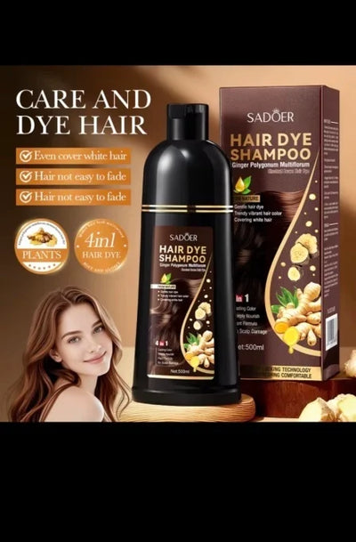 SADOER Hair Dye Shampoo 4in1 cu Ghimbir si Polygonum Multiflorum nuantator - Maro, 500ml