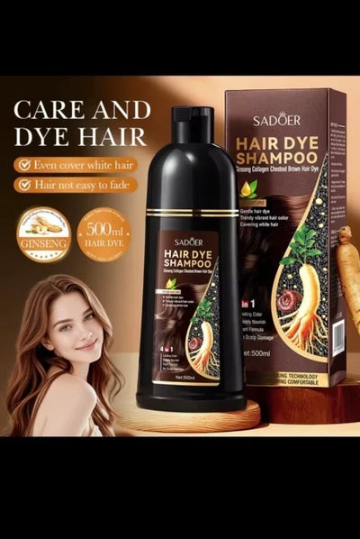 SADOER Hair Dye Shampoo 4in1 cu Ginseng si Colagen - Saten Castaniu (Chestnut Brown) nuantator , 500ml