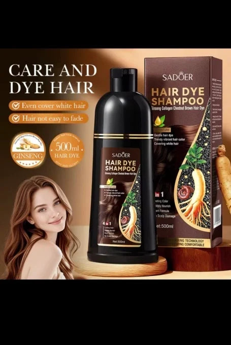 SADOER Hair Dye Shampoo 4in1 cu Ginseng si Colagen - Saten Castaniu (Chestnut Brown) nuantator , 500ml