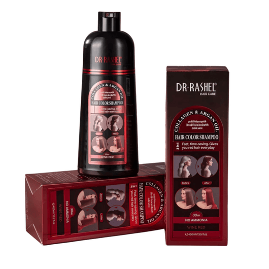 Șampon Colorant Dr. Rashel Wine Red 400ml – Colagen & Ulei de Argan, Fără Amoniac - | VrajaDulce