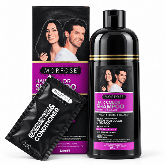 Șampon Colorant MORFOSE Natural Black – Negru Natural, 420 ml + Balsam 10 ml - | VrajaDulce