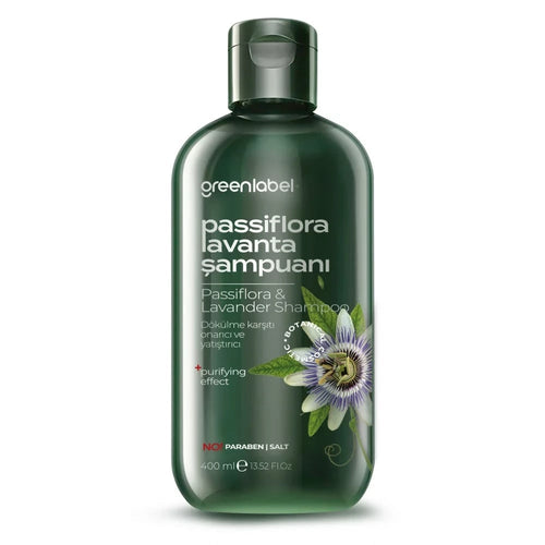 Șampon Greenlabel Pasifloră și Lavandă 400ml – Calmarea scalpului, anti-cădere, hidratare profundă