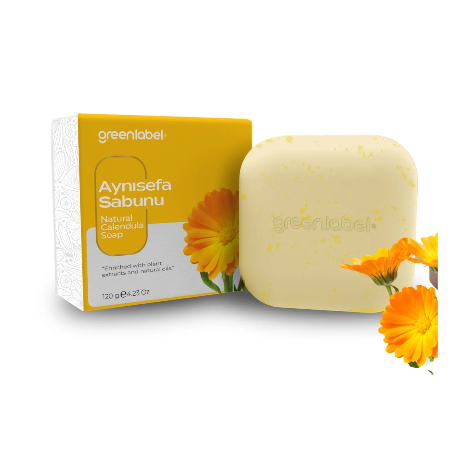 Săpun Natural Greenlabel cu Extract de Calendula | Calmant, hidratant, ideal pentru piele sensibilă | 120g - | VrajaDulce