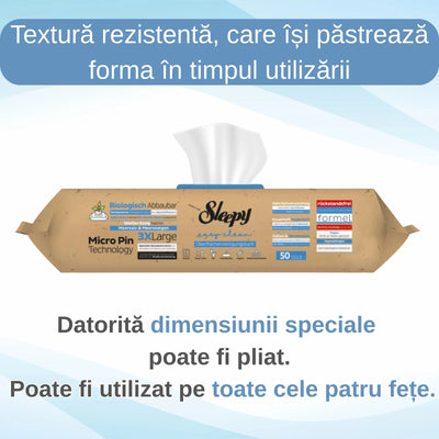 Șervețele Umede Biodegradabile Sleepy Bio Easy Clean Sea Salt & Sea Weed 3XLarge, 50 buc - Servetele Umede | VrajaDulce