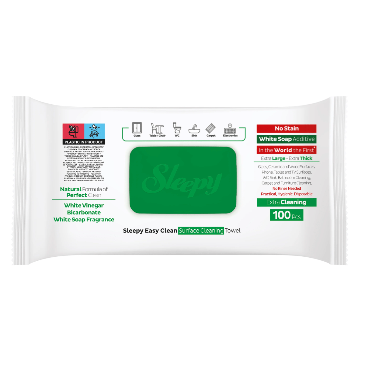 Șervețele Umede Multisuprafețe cu Bicarbonat & Oțet – Sleepy Easy Clean, 100 buc - Servetele Umede | VrajaDulce