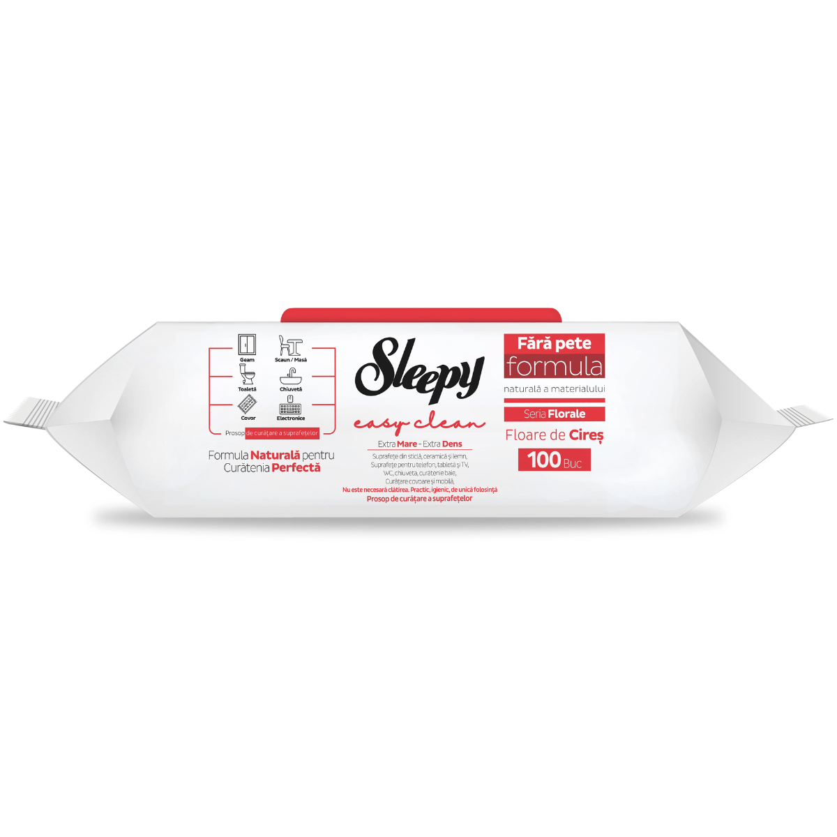 Șervețele Umede Multisuprafețe cu Oțet & Bicarbonat – Sleepy Easy Clean Cherry Blossom, 100 buc - Servetele Umede | VrajaDulce