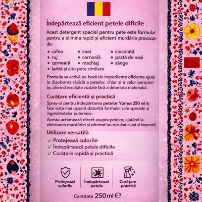 Spray pentru Îndepărtarea Petelor Yumos 250ml – Soluție Curățare Pete Textile - Detergent | VrajaDulce