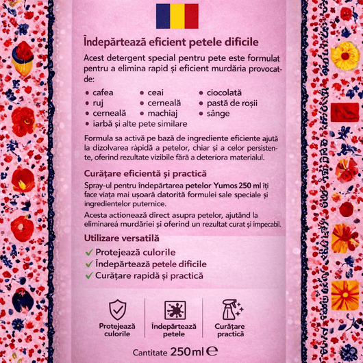 Spray pentru Îndepărtarea Petelor Yumos 250ml – Soluție Curățare Pete Textile - Detergent | VrajaDulce